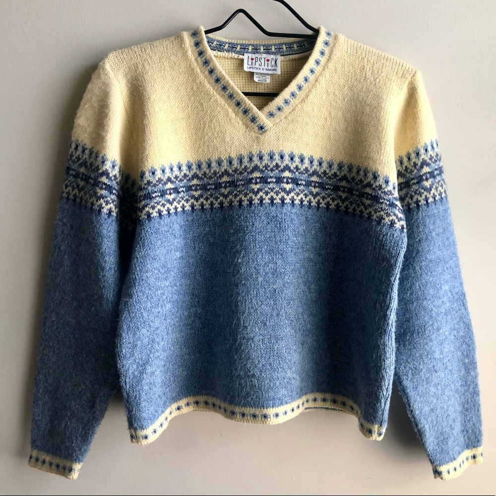 Lipstick D’amore Yellow Blue Knit Sweater